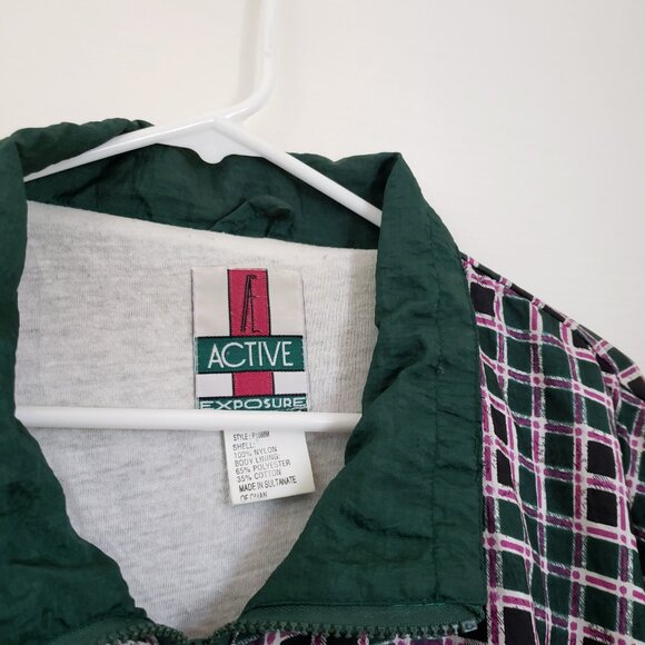 Colorblock Windbreaker Jacket Patchwork Forest Green / Multicolor Print Size XLP - Picture 7 of 9